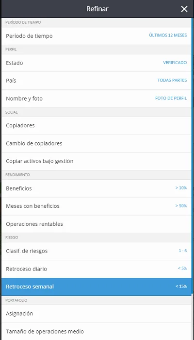 refinar busqueda traders etoro