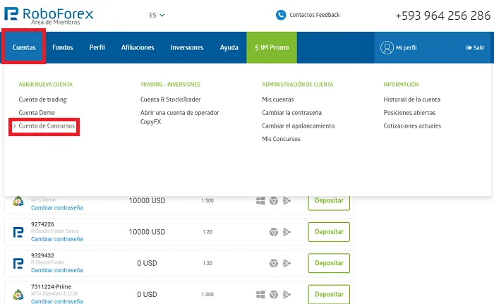 Competencias de Trading ContestFX de RoboForex 10 apertura cuentas concursos