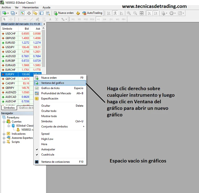 ¿Como leer gráficos de precios en Metatrader 4? 3 abrir grafico mt4