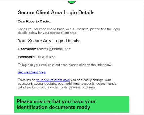 Datos de acceso a la cuenta de ICMarkets