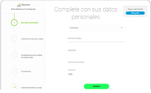 Formulario de registro de ICMarkets