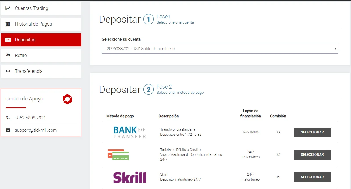 Formas para depositar fondos en Tickmill