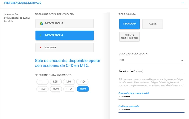 Tutorial de Pepperstone - Guía Para Operadores Forex 6 Apertura de una cuenta en Pepperstone