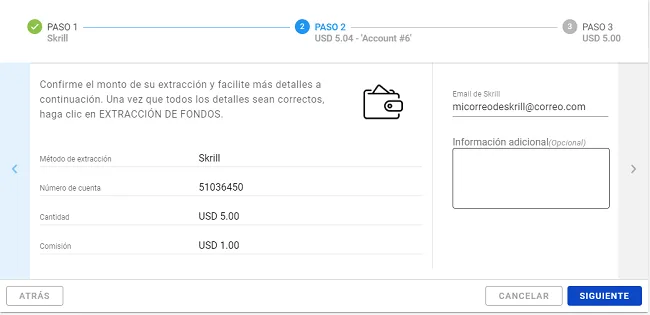 Tutorial de Pepperstone - Guía Para Operadores Forex 26 Confirmación de retiro en Skrill