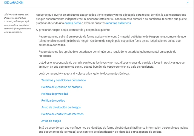 Tutorial de Pepperstone - Guía Para Operadores Forex 9 Declaración de términos y condiciones de Pepperstone