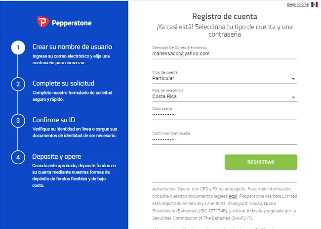 Tutorial de Pepperstone - Guía Para Operadores Forex 4 Registro de cuenta en Pepperstone