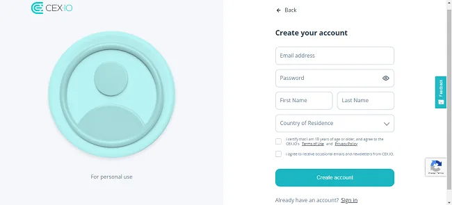 ¿Cómo Comprar Bitcoin en el Intercambio CEX.io? 3 formulario registro
