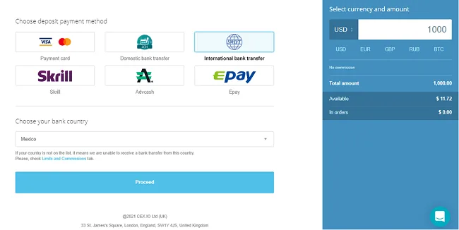 ¿Cómo Comprar Bitcoin en el Intercambio CEX.io? 13 transferencia bancaria
