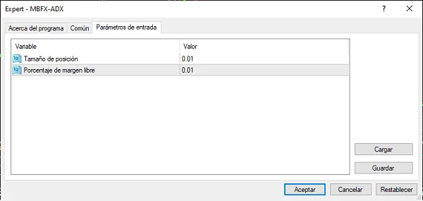 Configuración del EA MBFX