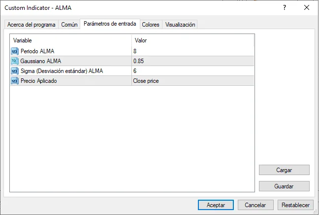 configuracion indicador alma