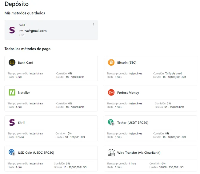Métodos de depósito de EXNess