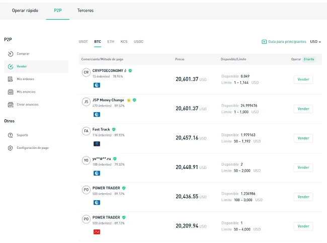Mercado peer-to-peer de Kukoin
