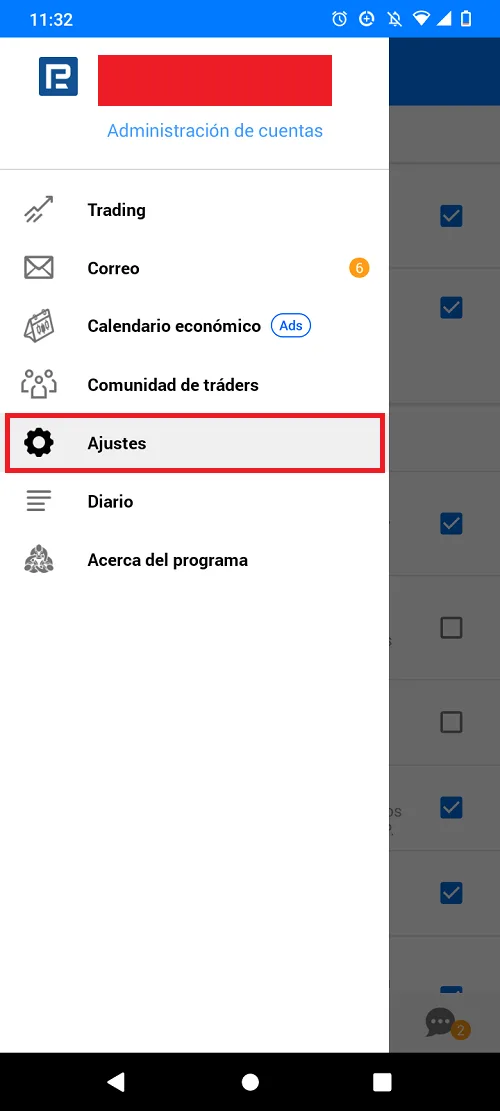 Ajustes de MT4 mobile