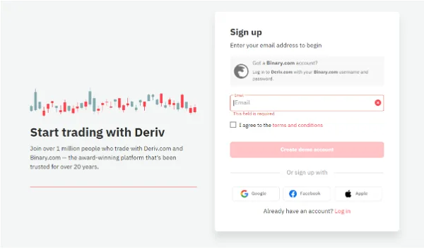 Tutorial del Broker Deriv.com 3 formulario registro deriv