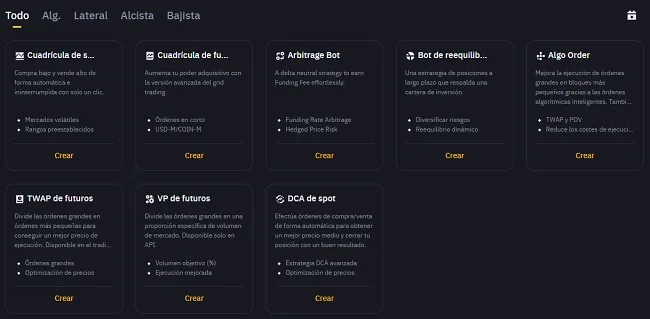 Tipos de bots de trading de Binance