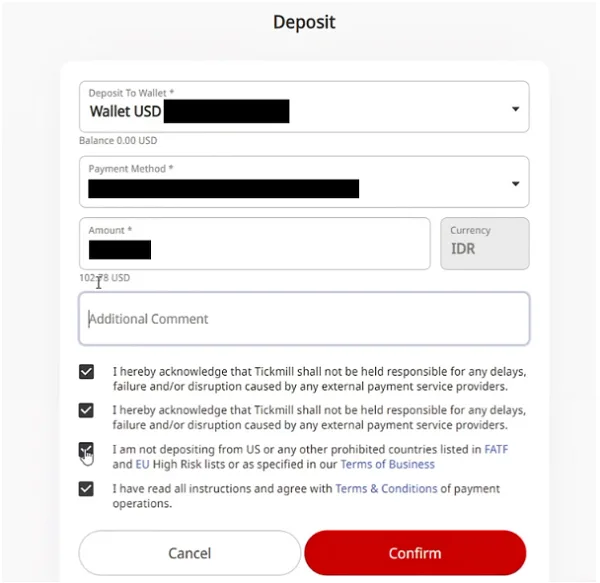 formulario depositos tickmill
