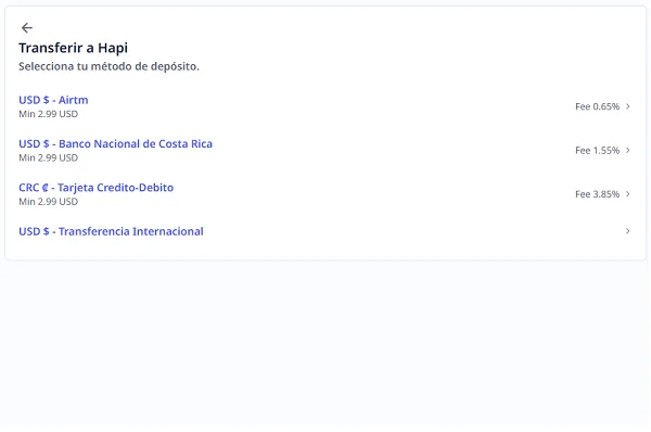 Métodos de depósito en Hapi