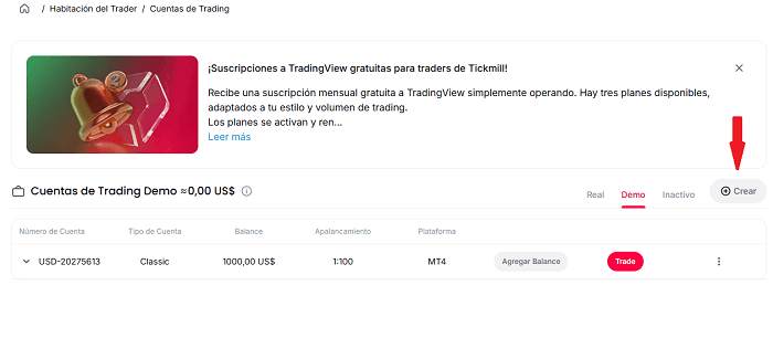 cuenta demo area usuarios tickmill
