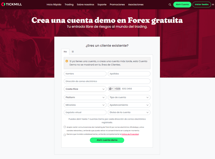 cuenta demo tickmill