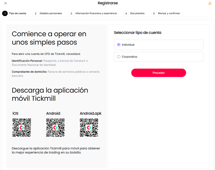 formulario registro tickmill