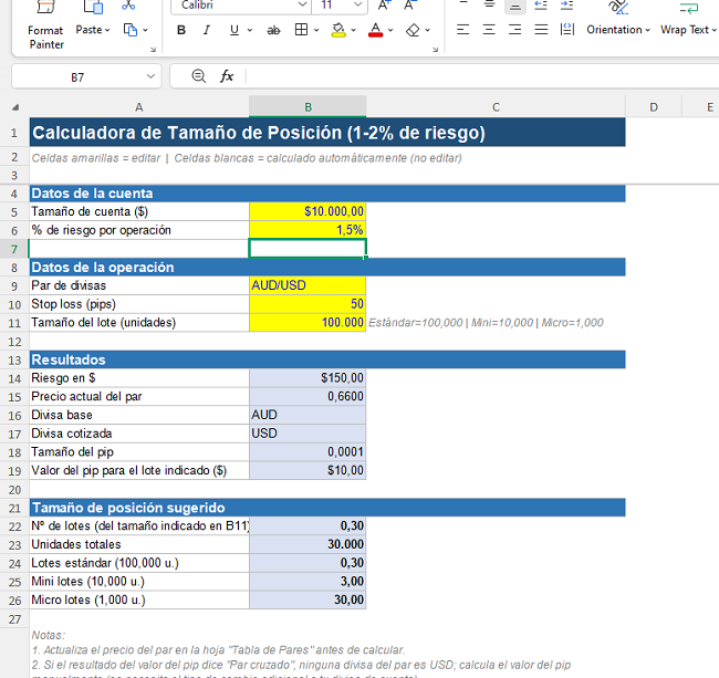 Calculadora de Tamaño de Lote Para Excel Gratuita 1 Calculadora de tamaño de posición