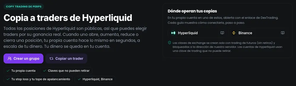 Memecoins en Solana: cómo elegir tokens viendo qué wallets rentables los compran (2026) 15 La copia de Hyperliquid opera en su propia cuenta. DexTrading, 25 oct 2026.
