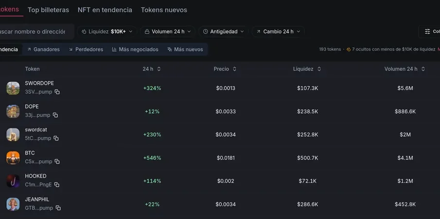 Memecoins en Solana: cómo elegir tokens viendo qué wallets rentables los compran (2026) 1 dextrading filtro liquidez 10k